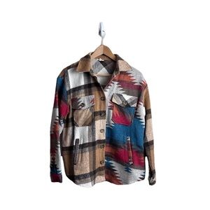 Jodifl Jacket Aztec Southwestern Woven Flannel Button Up